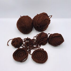 Lot of Red Heart Yarn Balls With Abandoned Crochet Project Brown 2 Doilies